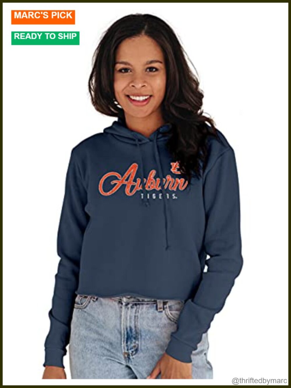 Auburn Tigers Womens Vintage Crop Hoodie Soft Fleece NCAA